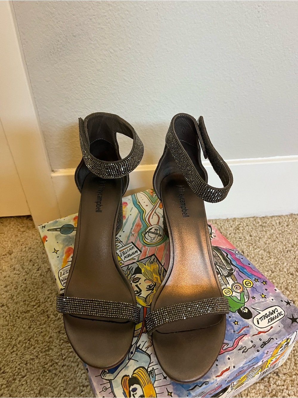 Jeffrey Campbell Embellished Ankle-Strap Dress Sandals in Pewter Combo - Picture 3 of 12